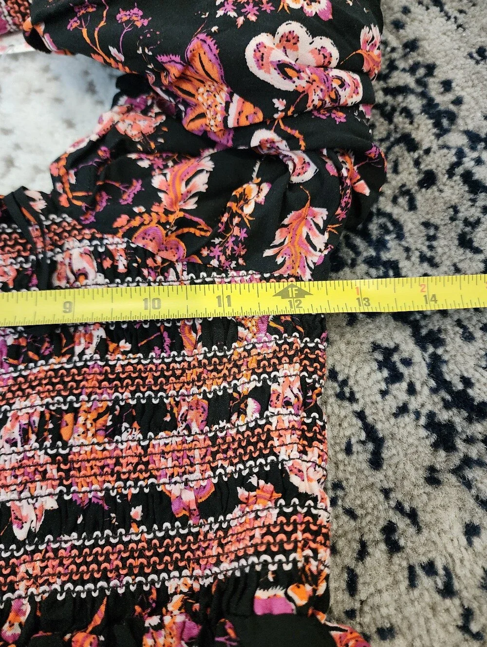 Free People Sweet Escape Smocked Flowy Prairie Maxie Dress Black Pink Floral XS